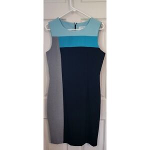 Calvin Klein Aqua, Teal, Navy & Gray Colorblock Midi Dress